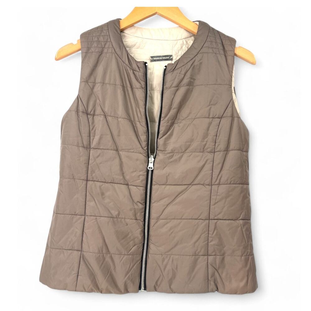Grain De Malice | S | Paris Designer Reversible Tan / Beige Full-Zip Puffer Vest